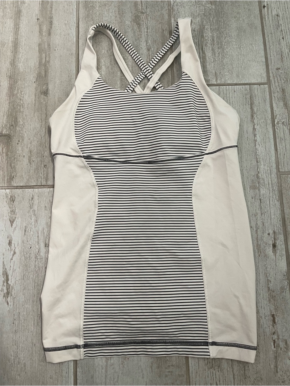 Striped Black & white Athletic Tank with Crisscross Straps